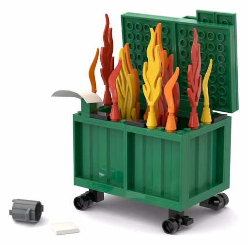 Qwen 3.8 Flash's build: Burning green dumpster
