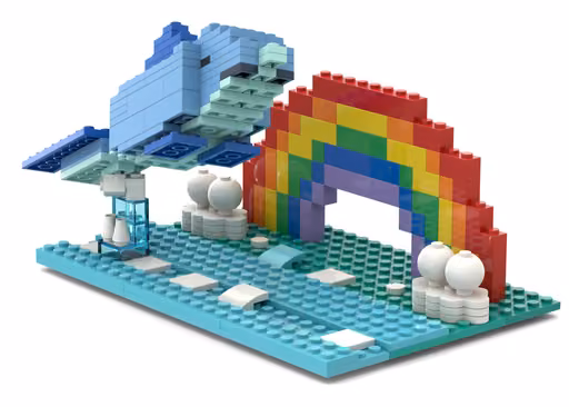 Qwen 3.8 Flash's build: Dolphin beneath a rainbow